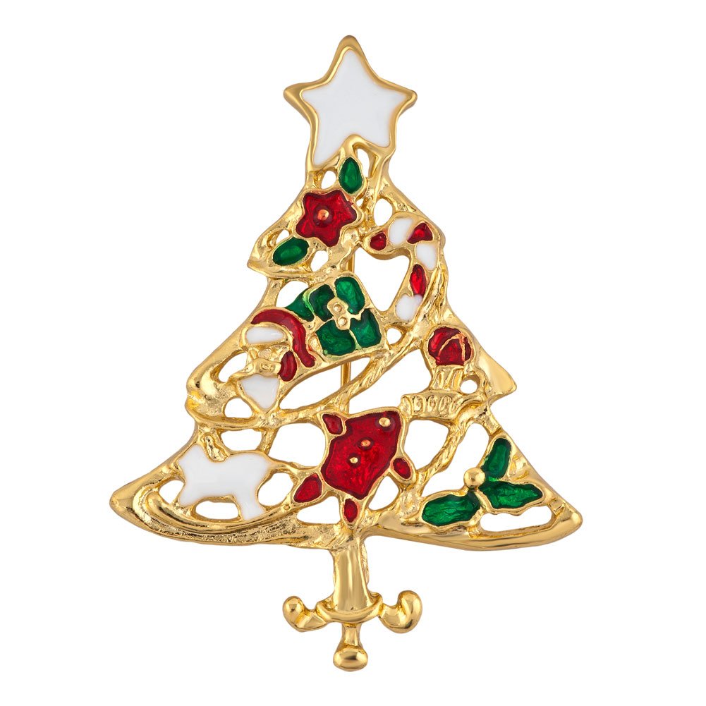 Third Time Charm 5Pcs Multicolor Christmas Tree Brooch Set Crystal Rhinestone Brooches Tiered Leaf Scarf Scarves Shawl Clip Holiday Jewelry Wedding Party for Women Girl