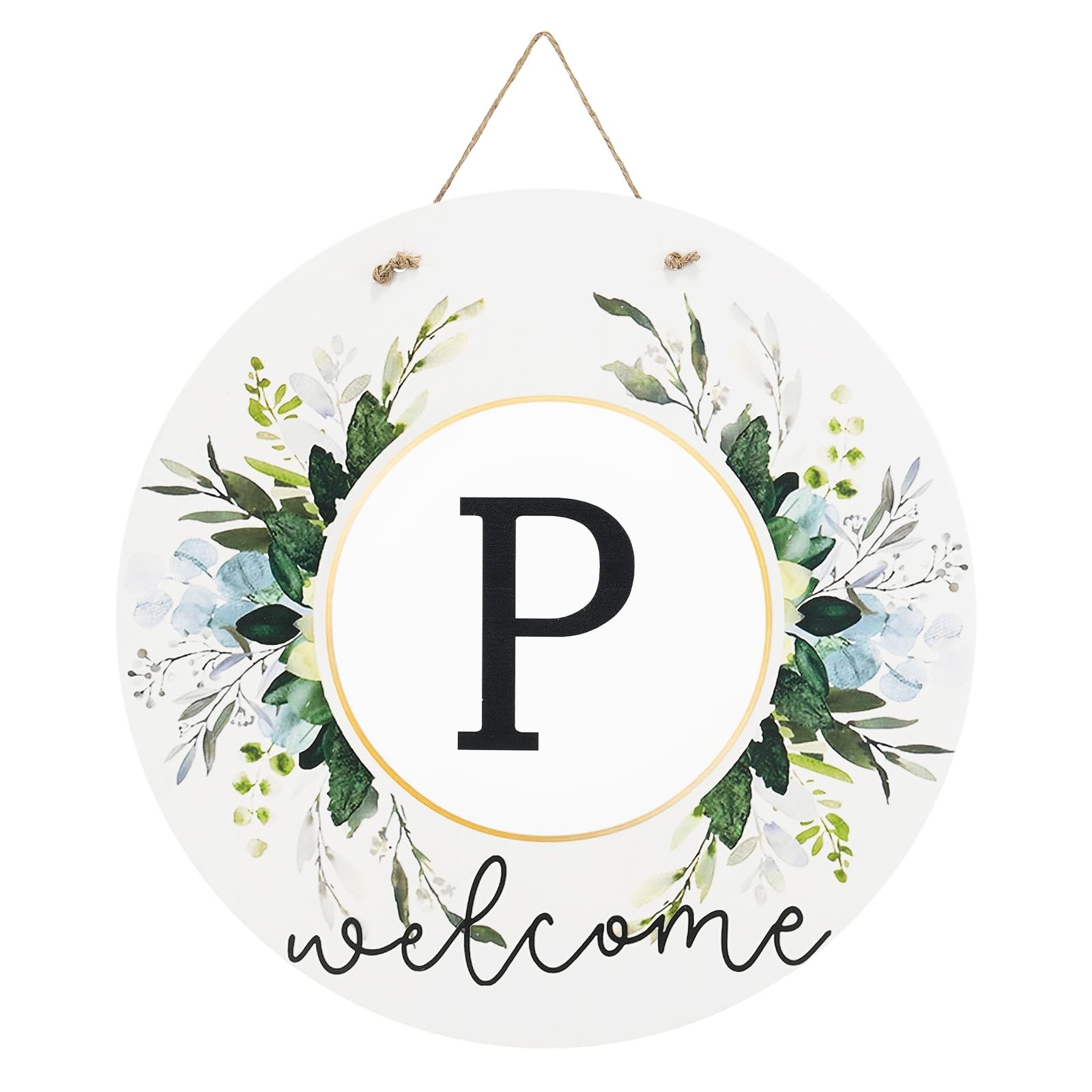 Décoration murale extérieure avec couronne de lettre P en bois suspendu