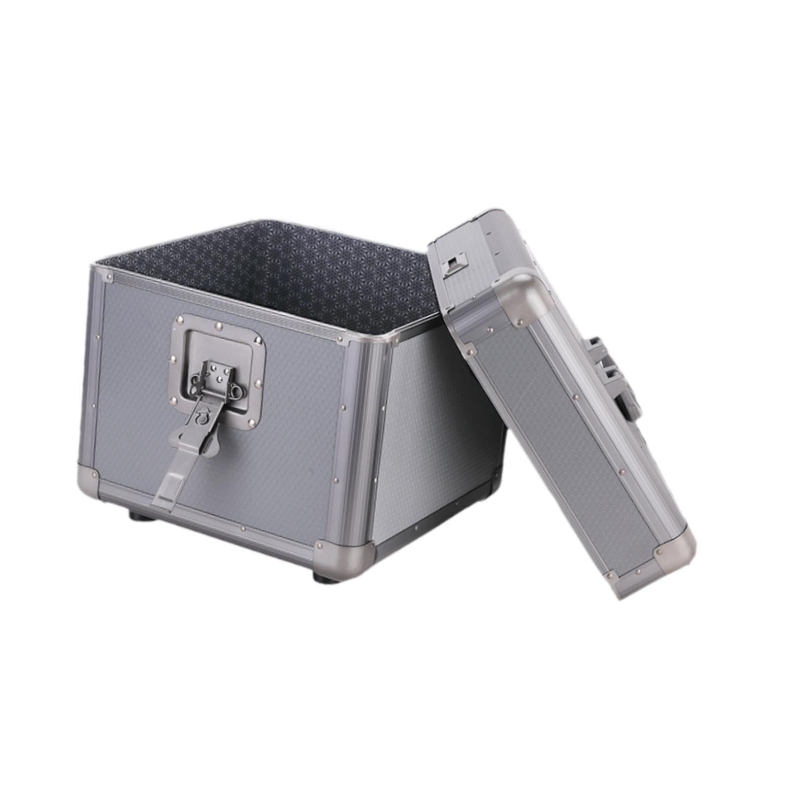 Scatola Porta Dischi Vinile Custodia Organizer Cassettina Archiviazione Portatile Alluminio Durevole con Blocco per Musica Collezionisti Ada, Grigio L