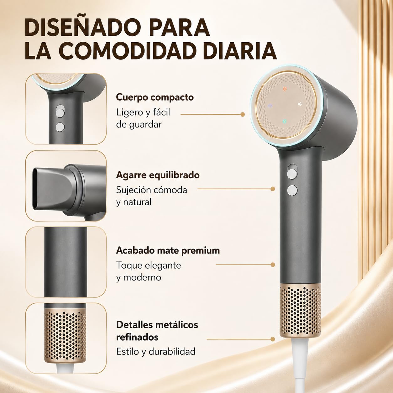 2025 Nuevo Secador de Pelo Profesional Ionico con Boquilla de Cabeza Hair Dryer Portatil de 3 Tenperaturas 1600W 110,000 RPM, Tecnología AI y 200 Millones de Iones Negativos para Hogar,Viaje,Gimnasio