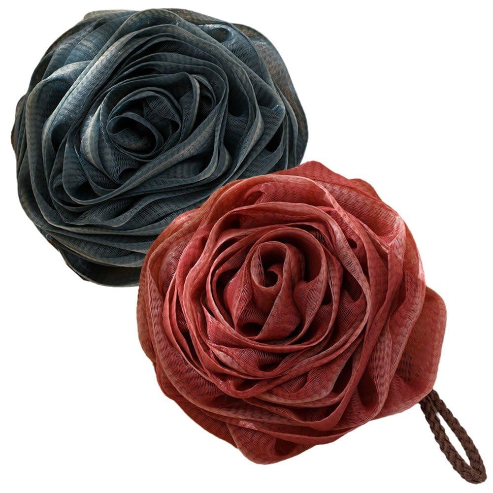 Hrippy Style 1 2 Pack Rose Flower Bath Sponge Shower Puff Sponges Bath Soft Loofah Sponge Pouf Exfoliating Mesh Shower Ball Bath Scrunchies