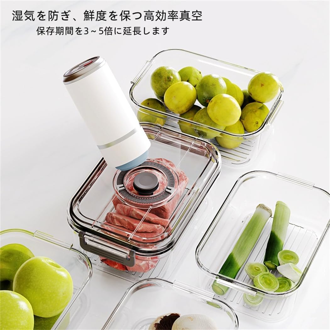 真空保存容器 ワンタッチ真空フードストレージボックス 食品用 PC 素材透明 タイマー機能付き 防漏れ・防臭 電子レンジ・冷蔵・冷凍