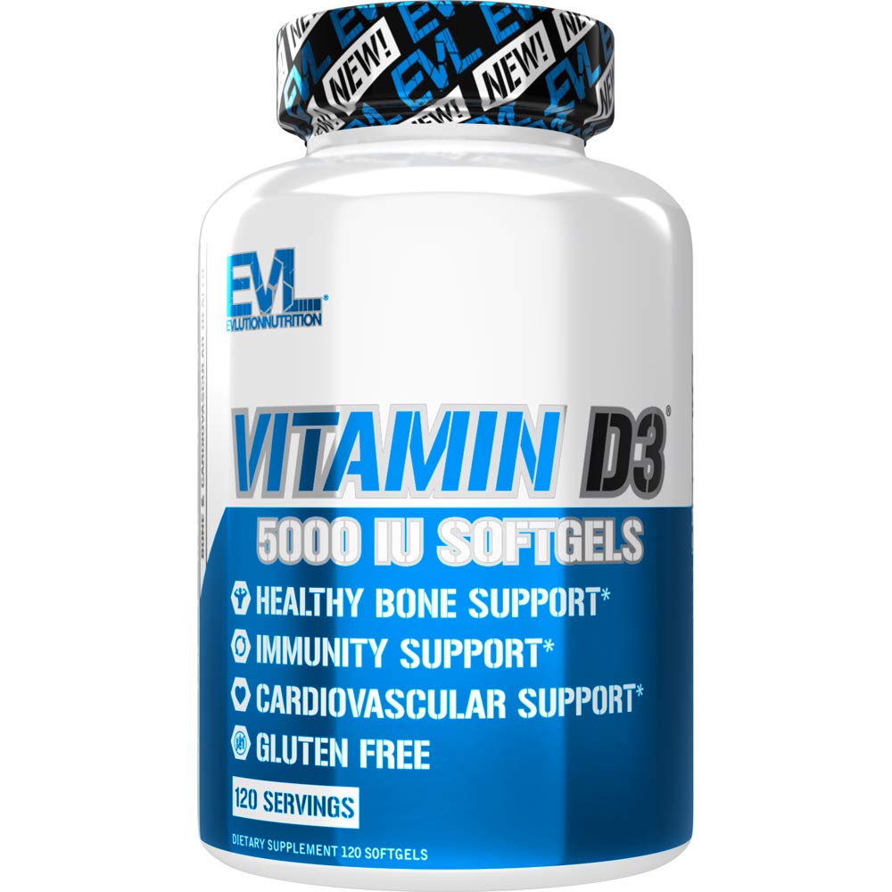 Evlution Nutrition Vitamin D3, 5000 IU High Potency, Bone and Joint Support Immune System Health, Non-GMO and Gluten-Free, Value Size (120 Servings)