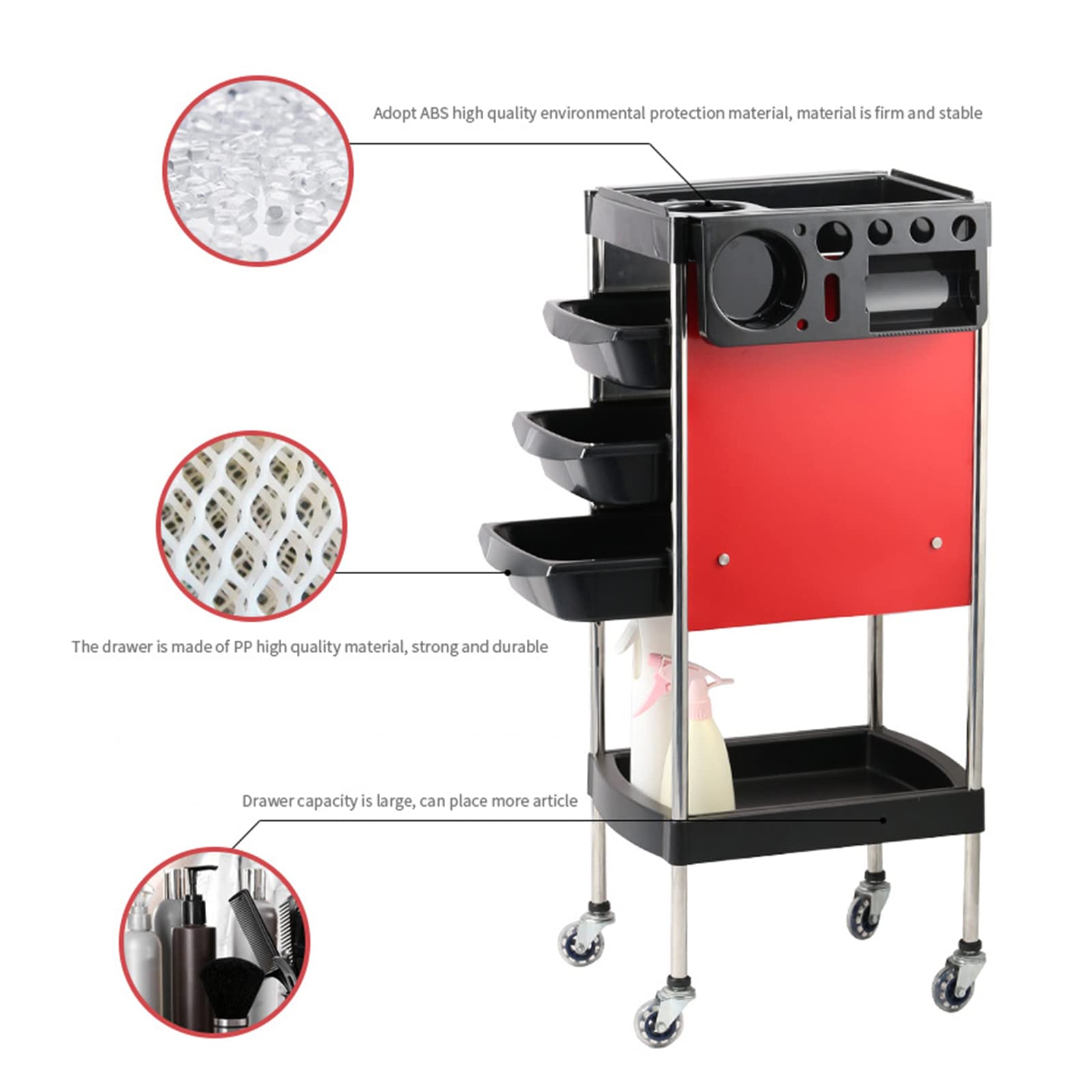 FAXIOAWA 5 Tier Salon Rolling Trolley Winkelwagen Met Wielen en 3 ABS Laden, Opbergwagen Organizer, Service Instrumentenblad, Make-up Apparatuur Benodigdheden Accessoire Gereedschapshouder Station