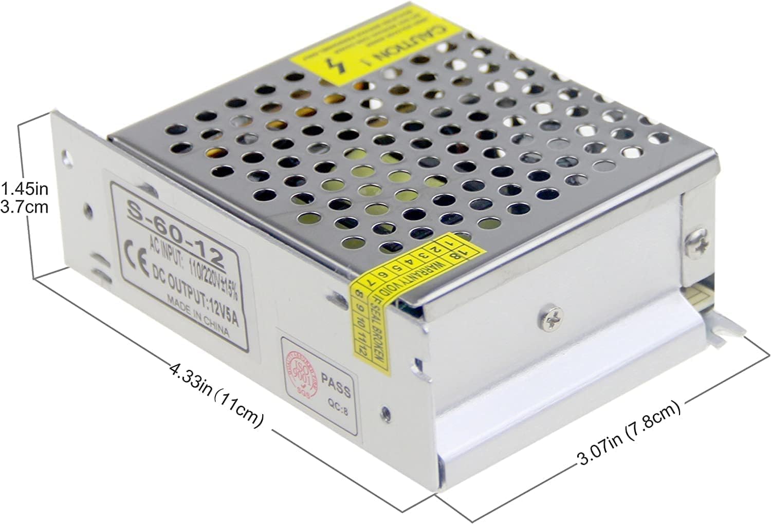 ALITOVE 12V 5A Power Supply Dimensions