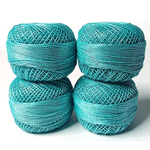 Image of Adikala Metallic Cotton Tatting Shuttle, Crochet Dori Balls for Knitting, Weaving, Embroidery and Craft Making (Set of 4)- 100GMS (Firozi)