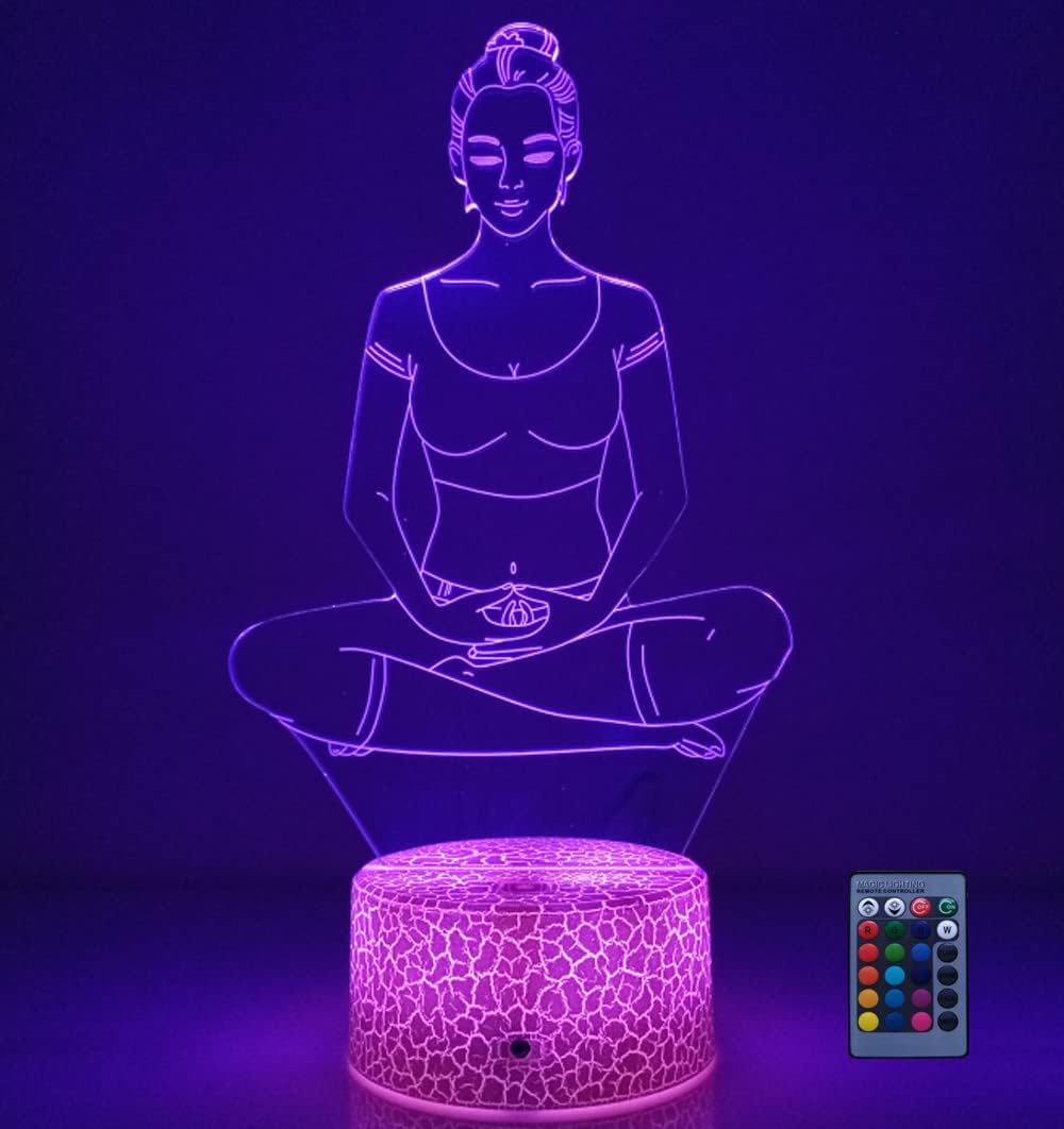 Creative 3D Yoga Meditation Night Light 16 Colors Changing USB Powered Remote Control Touch Switch Decor Lamp Optical Illusion LED Table Desk Lamp