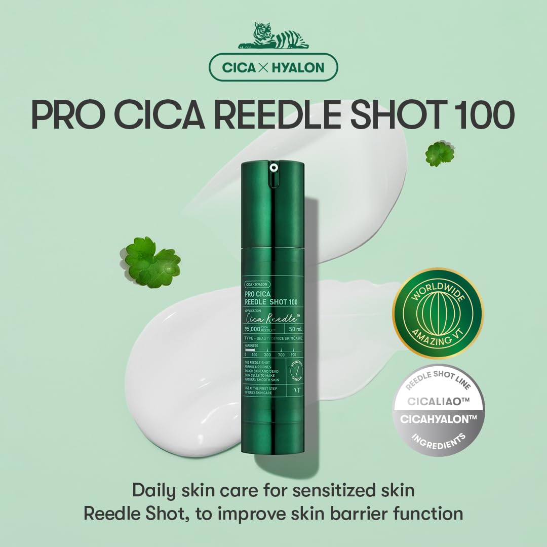 VT COSMETICS Bundle Pro Cica Reedle Shot 100 & CICA Mask Cleanser with Brush, Microneedling Serum, 2-in-1 Clay Mask-to-Foam Cleanser, Centella Asiatica for Acne-Prone & Sensitive Skin, Korean Skincare