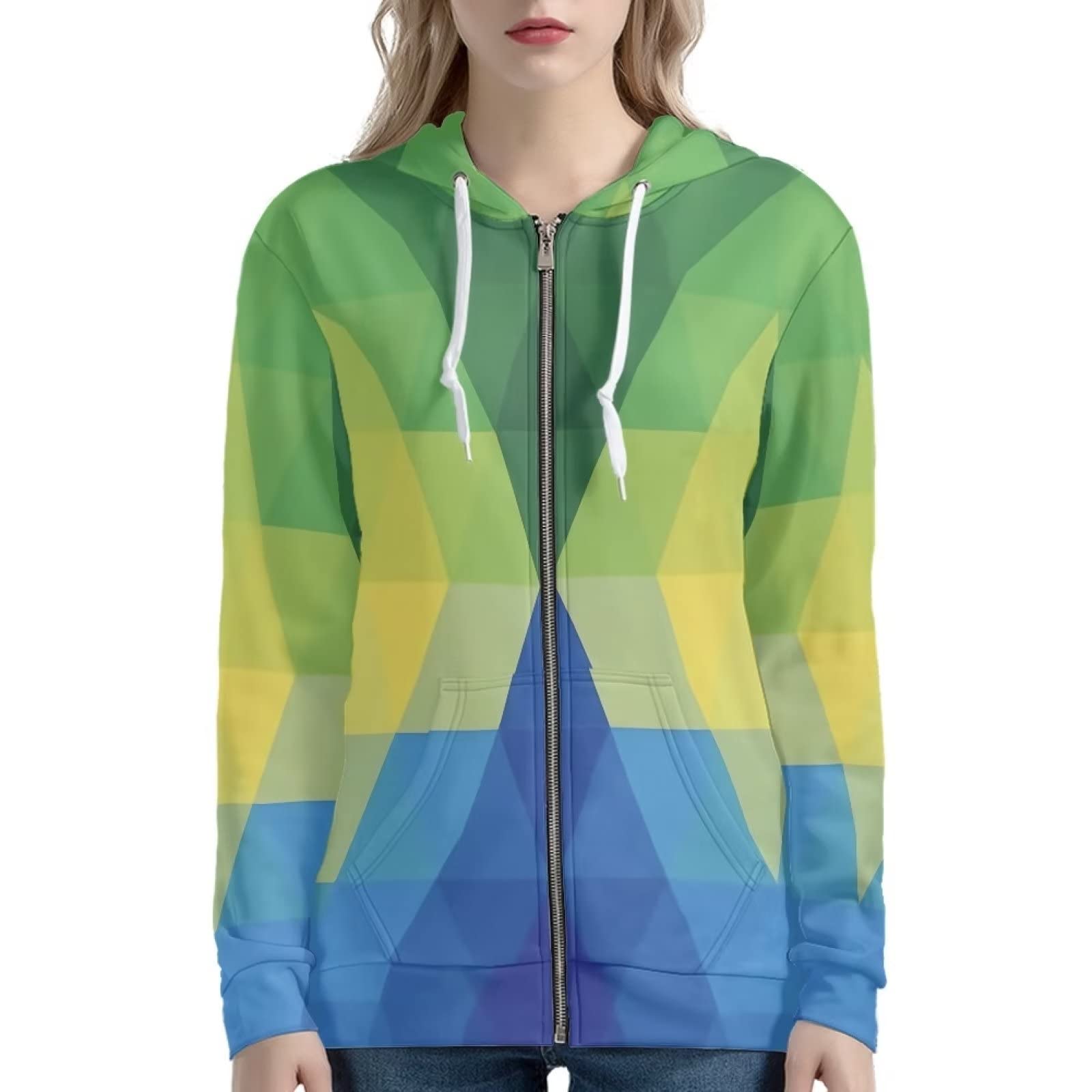 HUIACONG Rozmiar XS-5XL zapinane na zamek bluzy damskie pulower nastolatki bluza z kapturem, Kolorowy romb, L