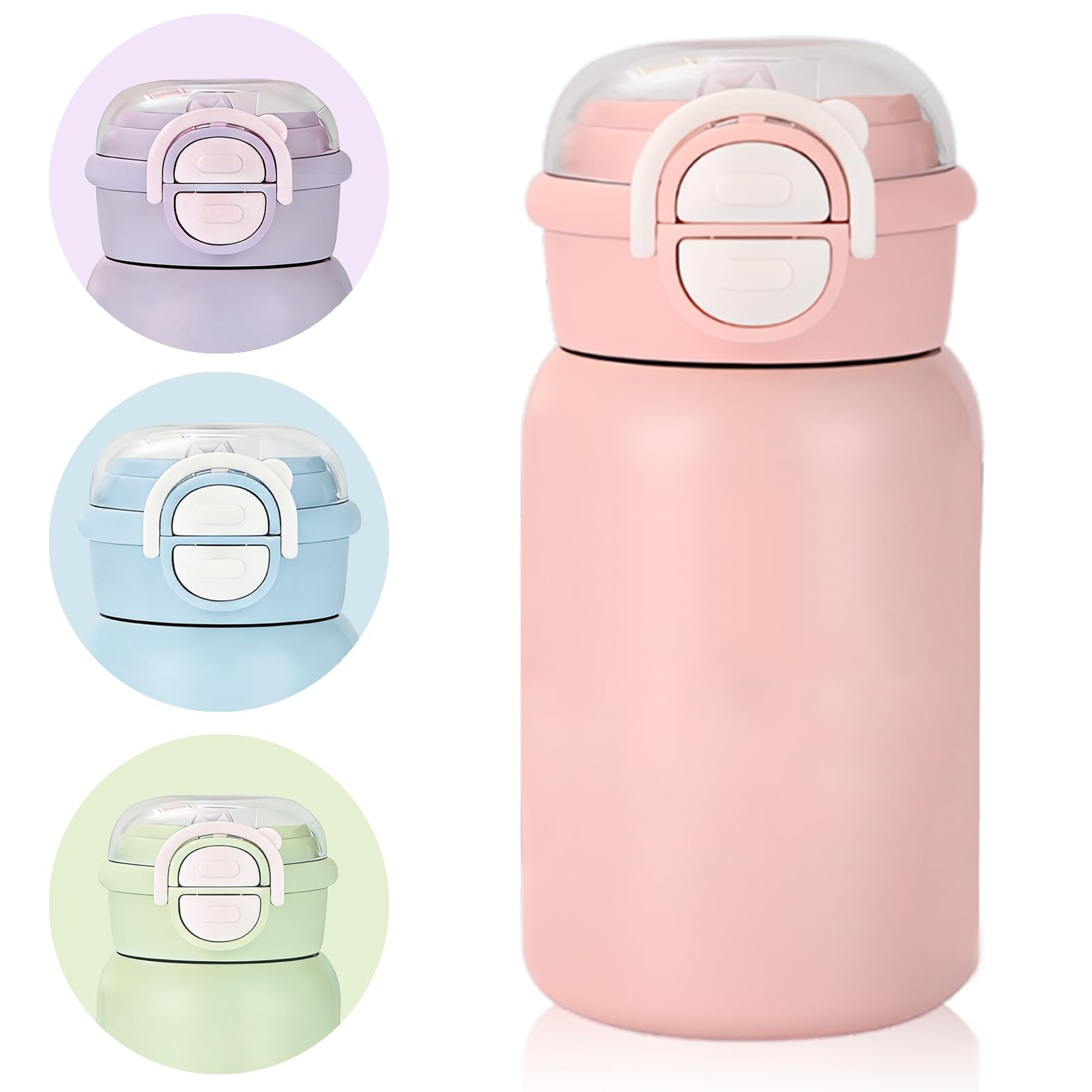 400ml Insulated Water Bottle with Straw, Double-Wall Travel Flask (Pink)