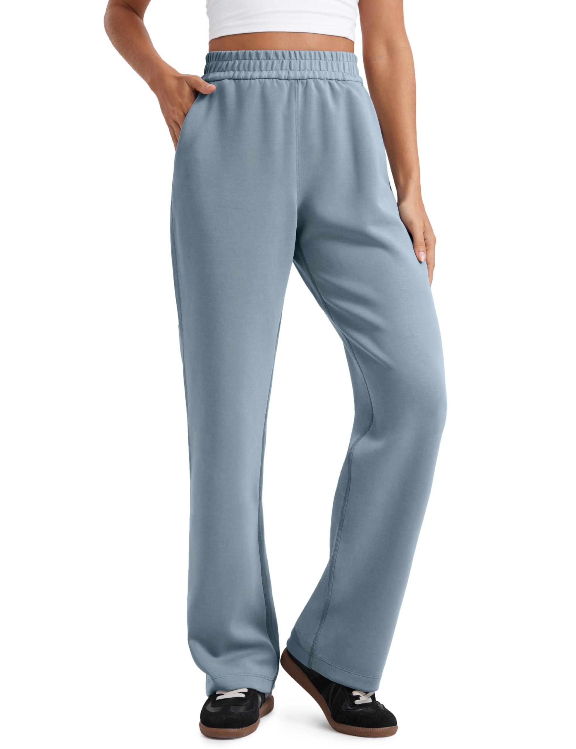 CRZ YOGA Katoenen fleece gevoerde joggingbroek voor dames 30 inch rechte pijpen casual lounge-joggingbroek voor dames Grijze Salie S CRZ YOGA Katoenen fleece gevoerde joggingbroek voor dames 30 inch rechte pijpen casual lounge-joggingbroek voor dames Grijze Salie S