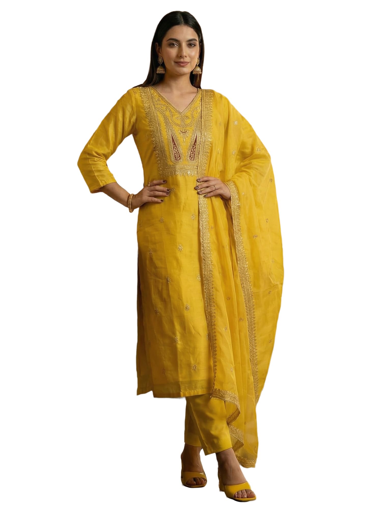 indo era Women's Cotton Solid Straight Kurta Palazzo With Dupatta Set-picture-54