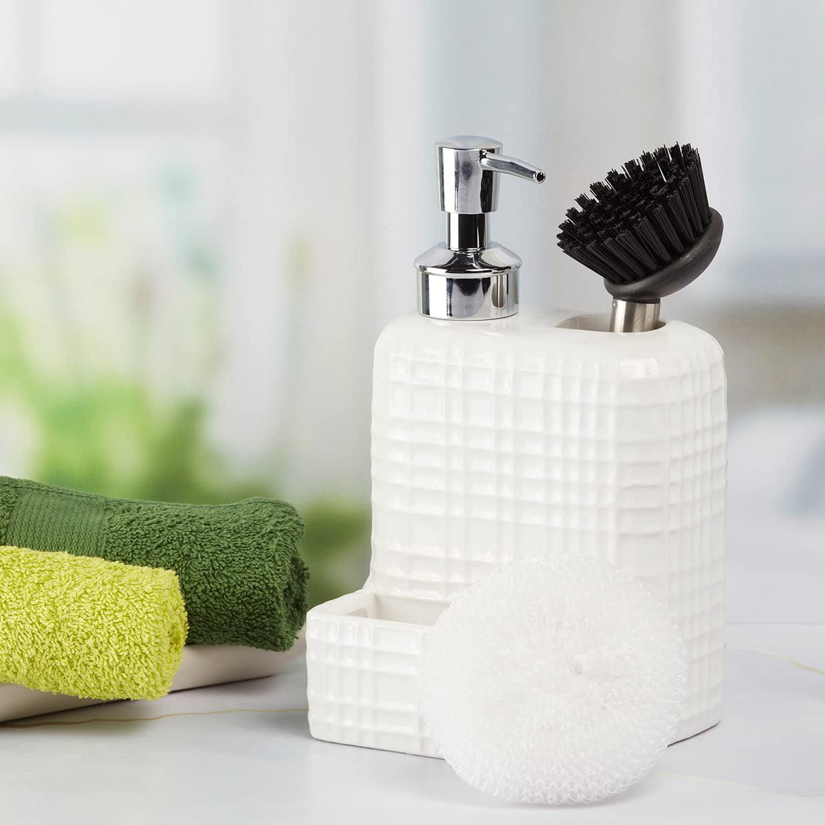 SaSaSa Ceramic Soap Dispenser for Bathroom handwash, refillable Pump Bottle for Kitchen Hand wash Basin, Set of 1, White (8211) 2