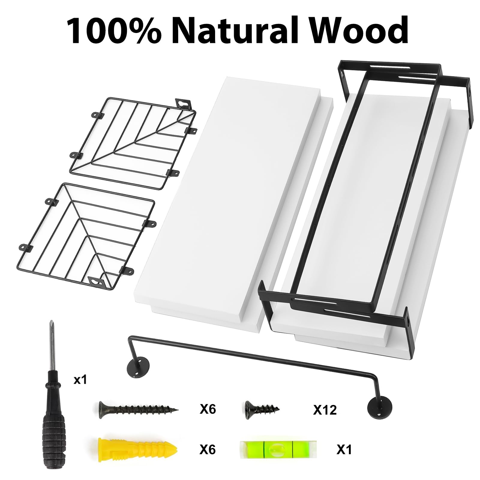 Fixwal Mensole da bagno da parete sopra il WC (3+1 bianco) | Mensola da parete con cestino, portasciugamani, in legno massello, capacità 10 kg, facile installazione fai da te