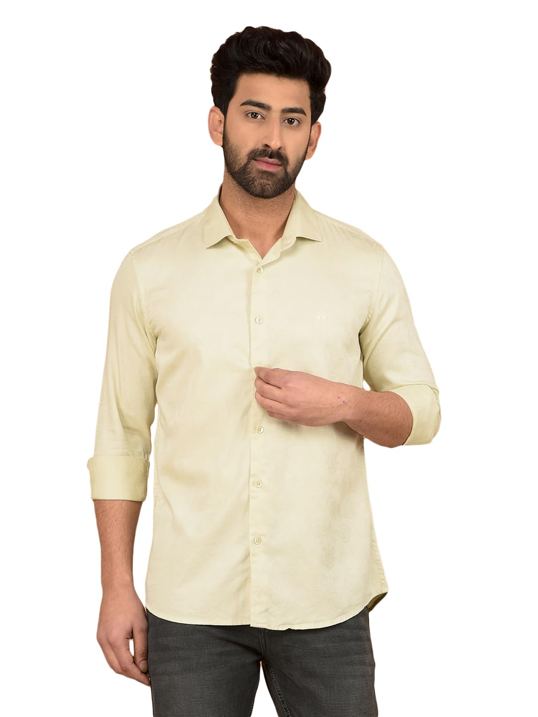Crimsoune Club Men's Cream Embroidered 100% Cotton Shirt-picture-12