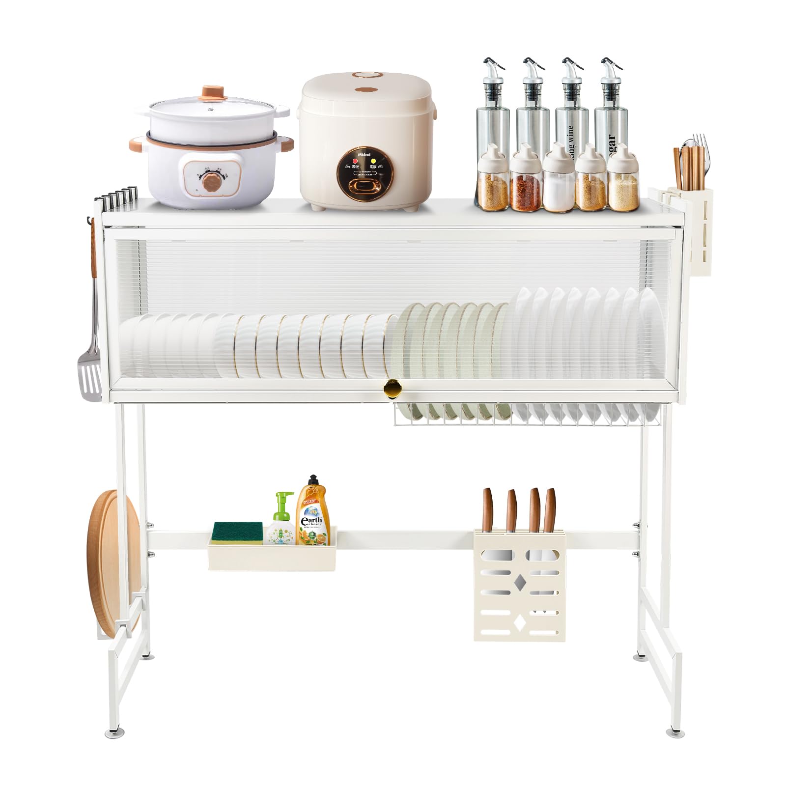 LANTUS Organizzatore Lavello Cucina, Scolapiatti/Stenditoio per Stoviglie, Cucina Antiruggine con Porta, Scolapiatti da Cucina, Grande Scaffale di Stoccaggio, 85 x 30 x 78 cm - Bianco