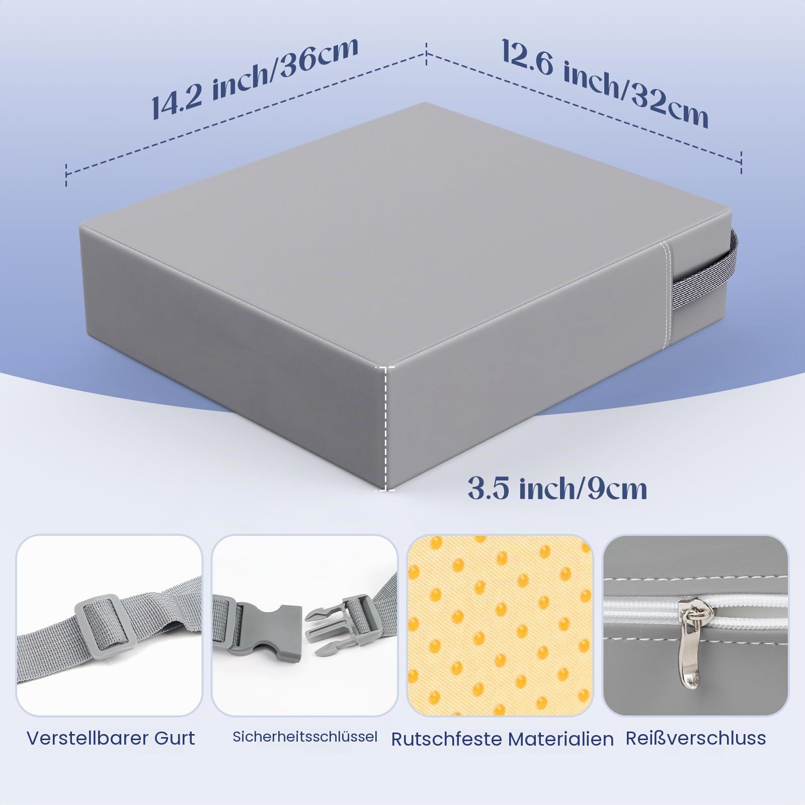 Sitzerhöhung Stuhl Kind, PU Waschbare Stärkere Unterstützung Rutschfeste Unterseite Doppelte Sichere Riemen Sitzerhöhung, Esszimmer Kleinkind Tragbares Reise-Erhöhungskissen (Grau)