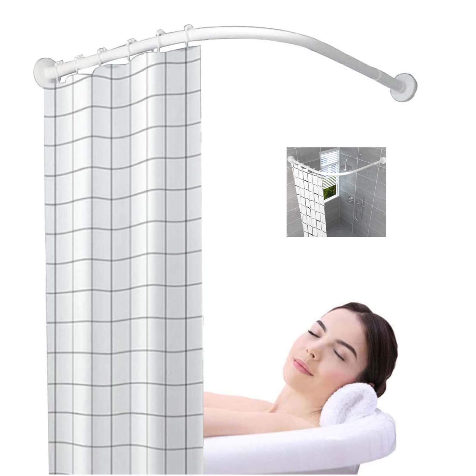 Tanxih Hoek douchegordijnstang verstelbaar roestvrij staal L-vormig rek boor vrij te installeren voor badkamer, badkuip, kledingwinkel (zilver, 90-130 cm x 90-130 cm