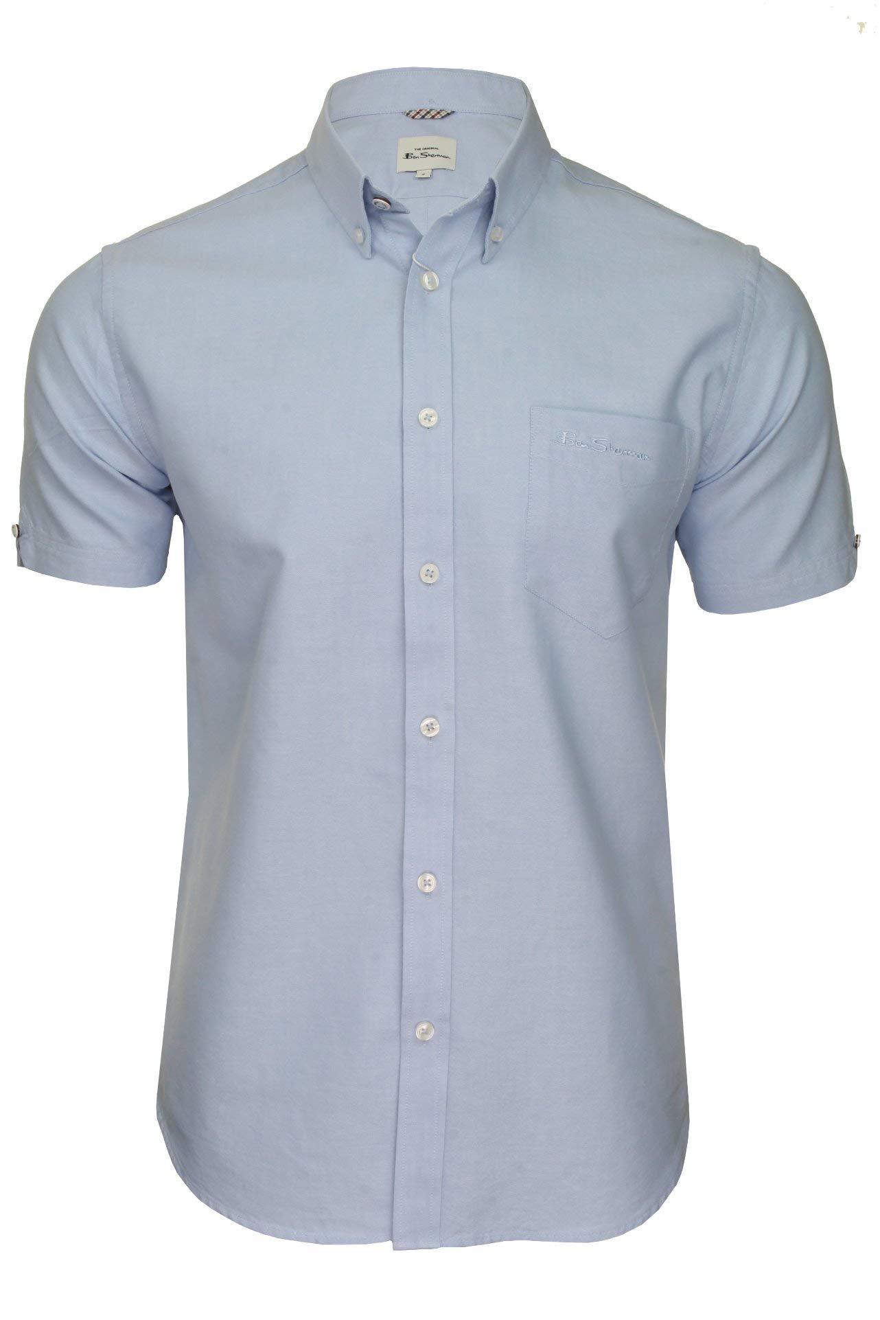 Ben Sherman Men's Button-Down Collar Oxford Shirt, Short Sleeved, Regular Fit (Sky (Embroidered Pocket Logo)) S