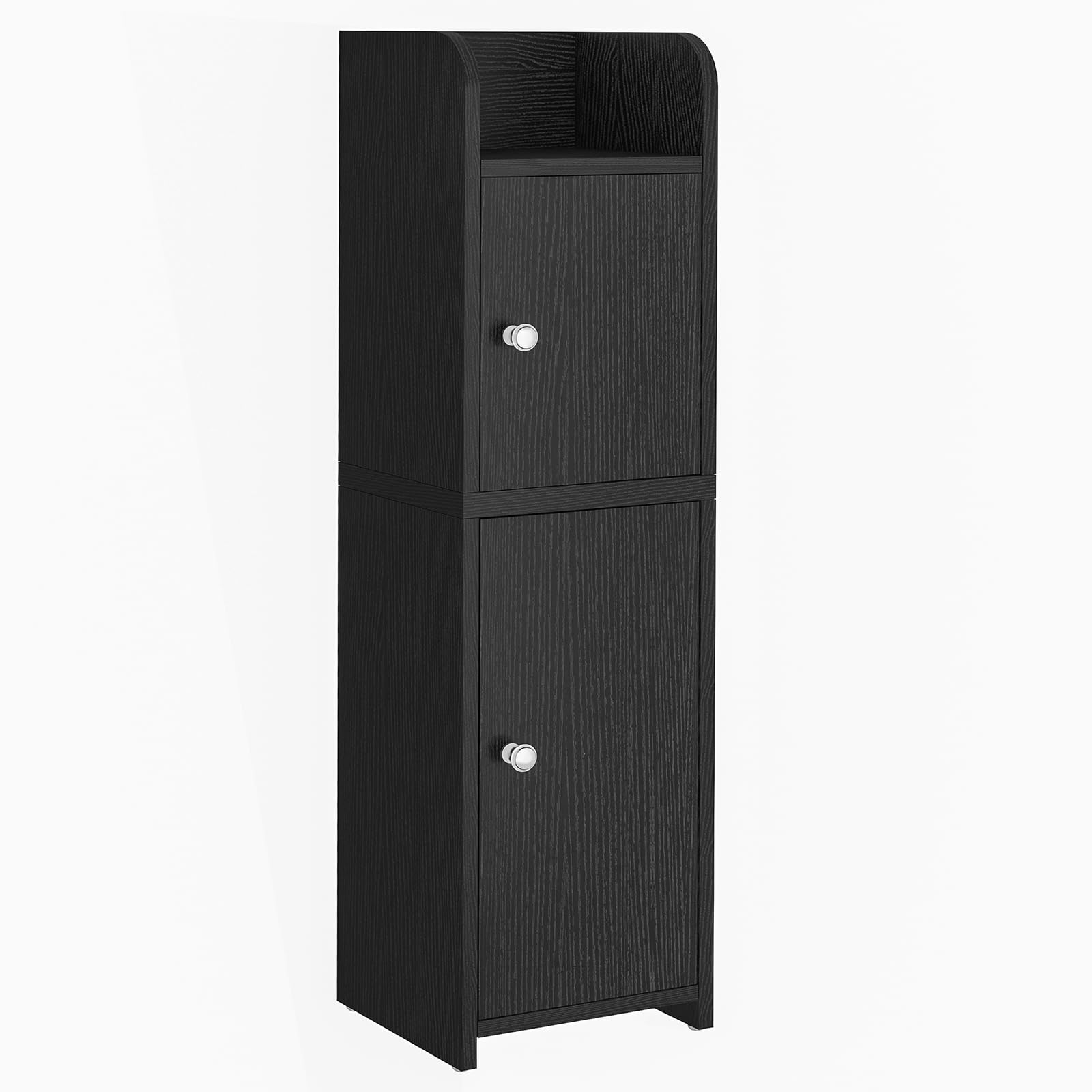 WEENFON Small Bathroom Storage Cabinet, Small Cabinet with Doors and Adjustable Shelves, Corner Floor Cabinet, for Small Spaces, Modern Style, Black