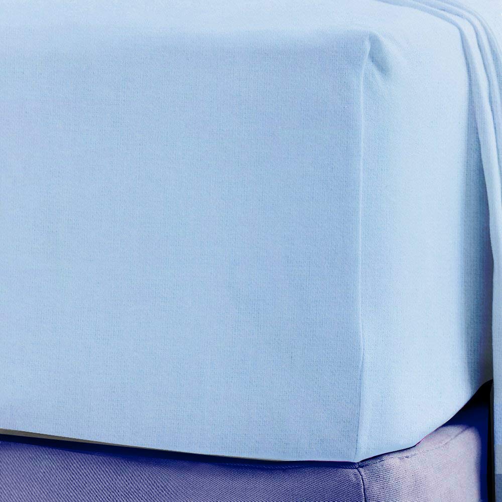 Sleep&Snuggle Blue 100% Brushed Cotton Thermal Flannelette Flat Sheet - Super King
