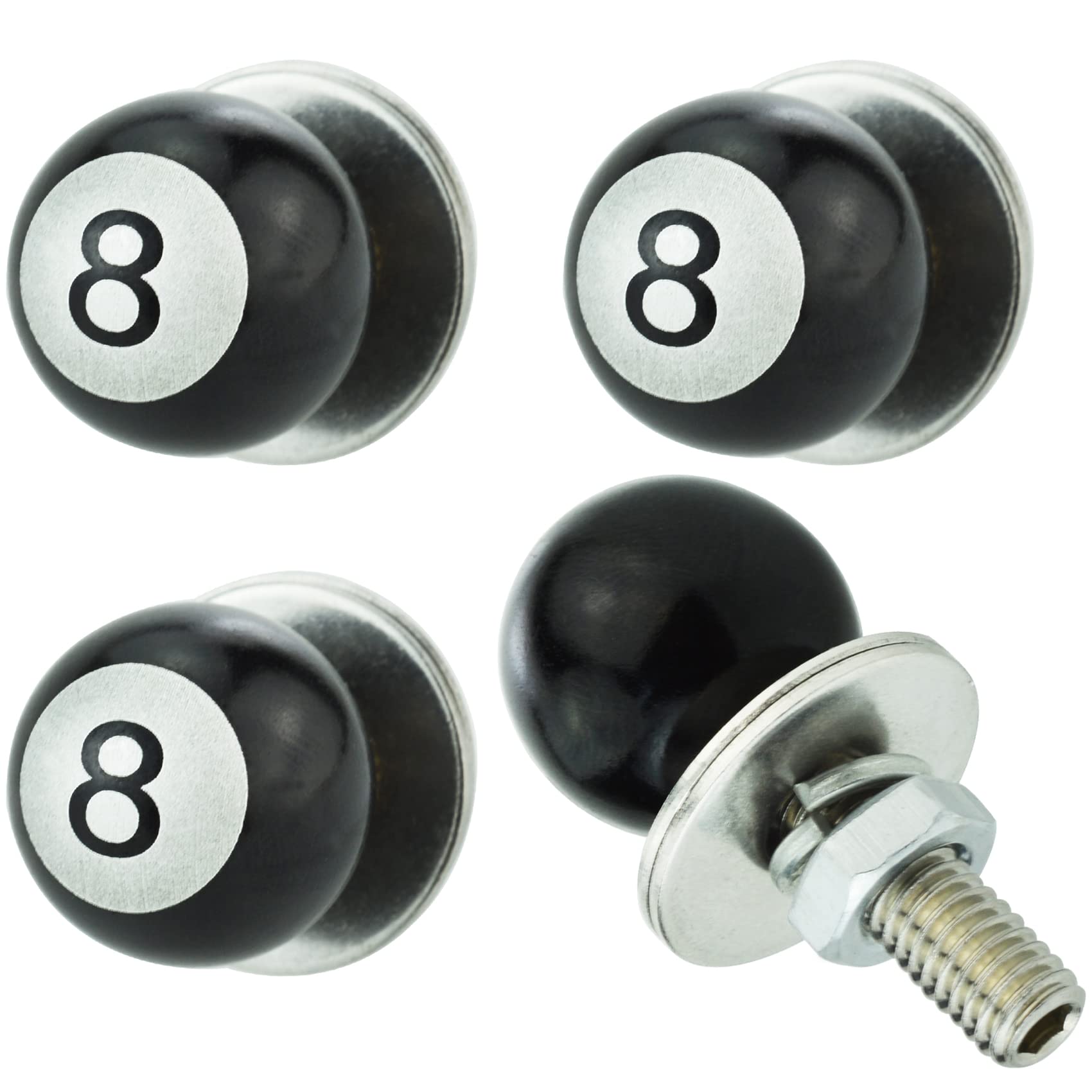 Abfer 8 ball License Plate Fasteners Car License Plate Screws Covers 4Pcs Anti Theft Frame Bolts Kit Fit for Most Vehicle Trucks Motorcycles (Black)