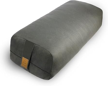 Yoga Bolster Pillow 26x10.5x5.5in Rectangular Meditation Cushion for Massage and Back Support, Breathable Cotton Fill, Zippered Organic Cotton Cover, Easy-Carry Handle, Machine Washable Dark Grey