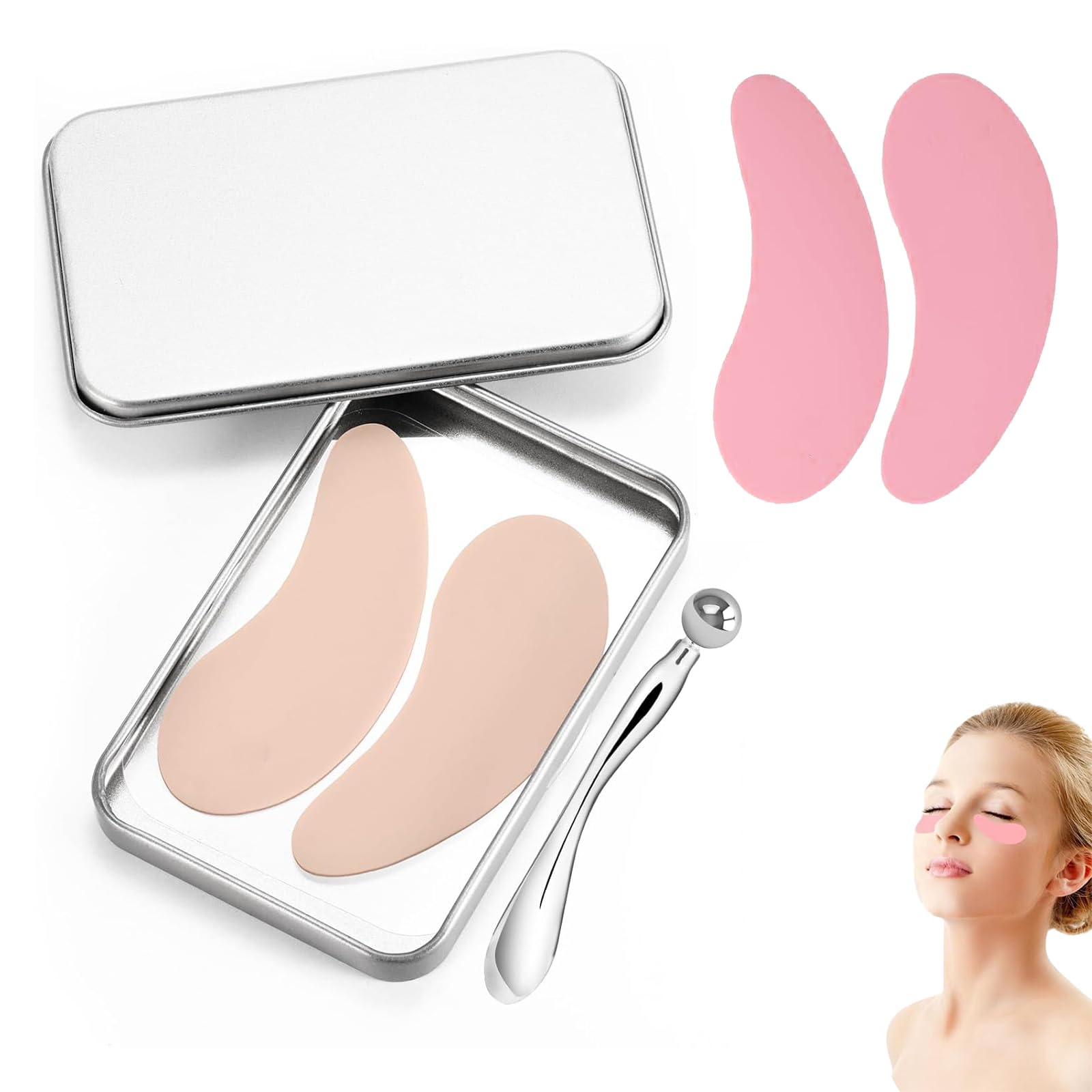Reusable Silicone Under Eye Mask, 2 works (Nude & Pink), Eye Patches for Puffiness Dark Circles & Fine Lines