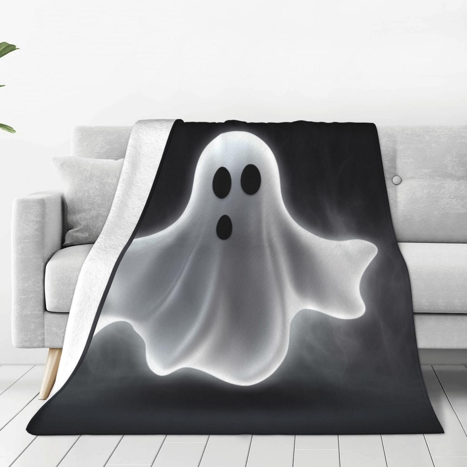 KLOPH Black and Halloween Ghost Throw Blanket 80"x60" Flannel Fluffy Warm Blanket for Couch, Reversible Plush Blankets for Bed, Comfy Fuzzy Blanket for Sofa, Plush Lightweight-Blankets for All Season