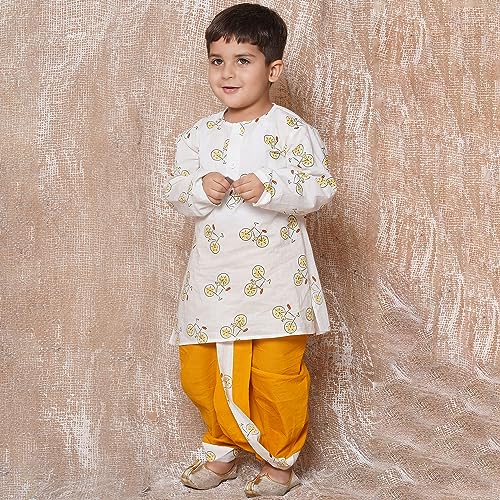 Image of AJ DEZINES Kids Ethnic Wear Pure Cotton Dhoti Kurta Set For Boys