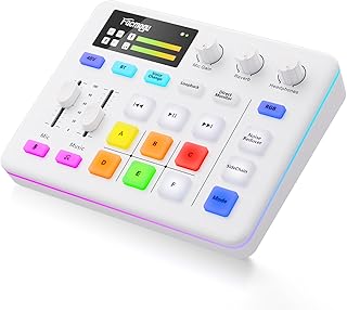 G9 Audio Mixer, Streaming RGB PC Mixer with XLR Microphone Interface, Volume Fader, Mute Button, 48V Phantom Power, Sound Board Podcast Equipment for Live Streaming, Podcast Recording - White
