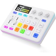 Facmogu G9 Audio Mixer, Streaming RGB PC Mixer with XLR Microphone Interface, Volume Fader, Mute Button, 48V Phantom Power, Sound Board Podcast Equipment for Live Streaming, Podcast Recording - White