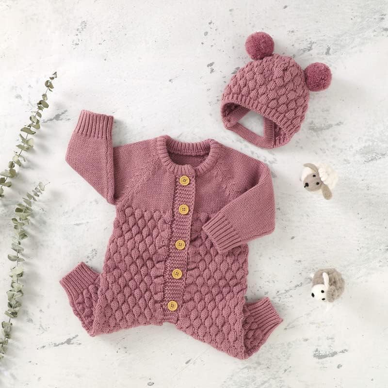 LAWKUL Baby Outfit Cotton Knit Newborn Infant Romper Knitted Longsleeve Sweater Clothes With Warm Hat Set Toddler Boy Girl - Image 3