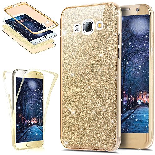 Uposao Galaxy J5 Coque en Silicone Rose Luxe 360 Degré Coque Avant et arrière Full Body Transparent Ultra-Mince Souple TPU Gel Brillant Sparkle Cristal Clair Coque Double Faces Etui Galaxy J5,Doré