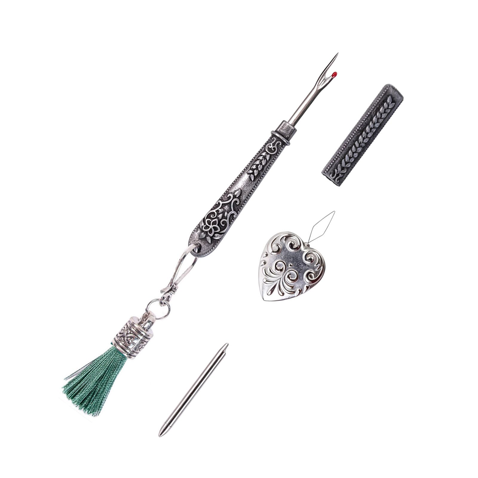 Zxfdsfdbnm Retro Embossed Stainless Steel Seam Unpicker with Needle Threader and Thimble Finger Guard for Sewing Clothing Repair Fabric Cutting Tailoring Embroidery Tool