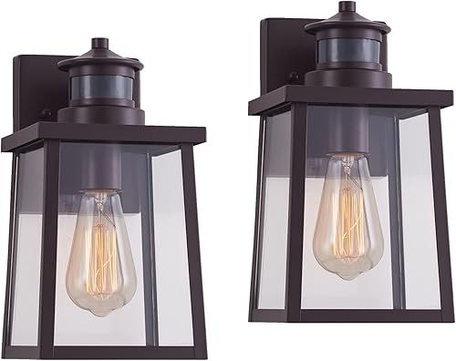 MICSIU Paquete de 2 lámparas para exteriores con sensor de movimiento, impermeables, de 11.5 pulgadas, luz de pared exterior del atardecer al