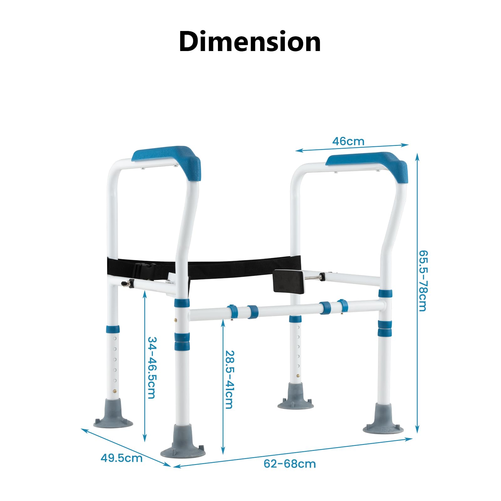HOMASIS Rialzo WC per Anziani Regolabile in Altezza a 6 Posizioni, Maniglione Bagno Disabili con Piedini Antiscivolo, Alzawater per Anziani e Disabili, Fino a 136 kg, 68 x 49,5 x 78 cm (Blu)