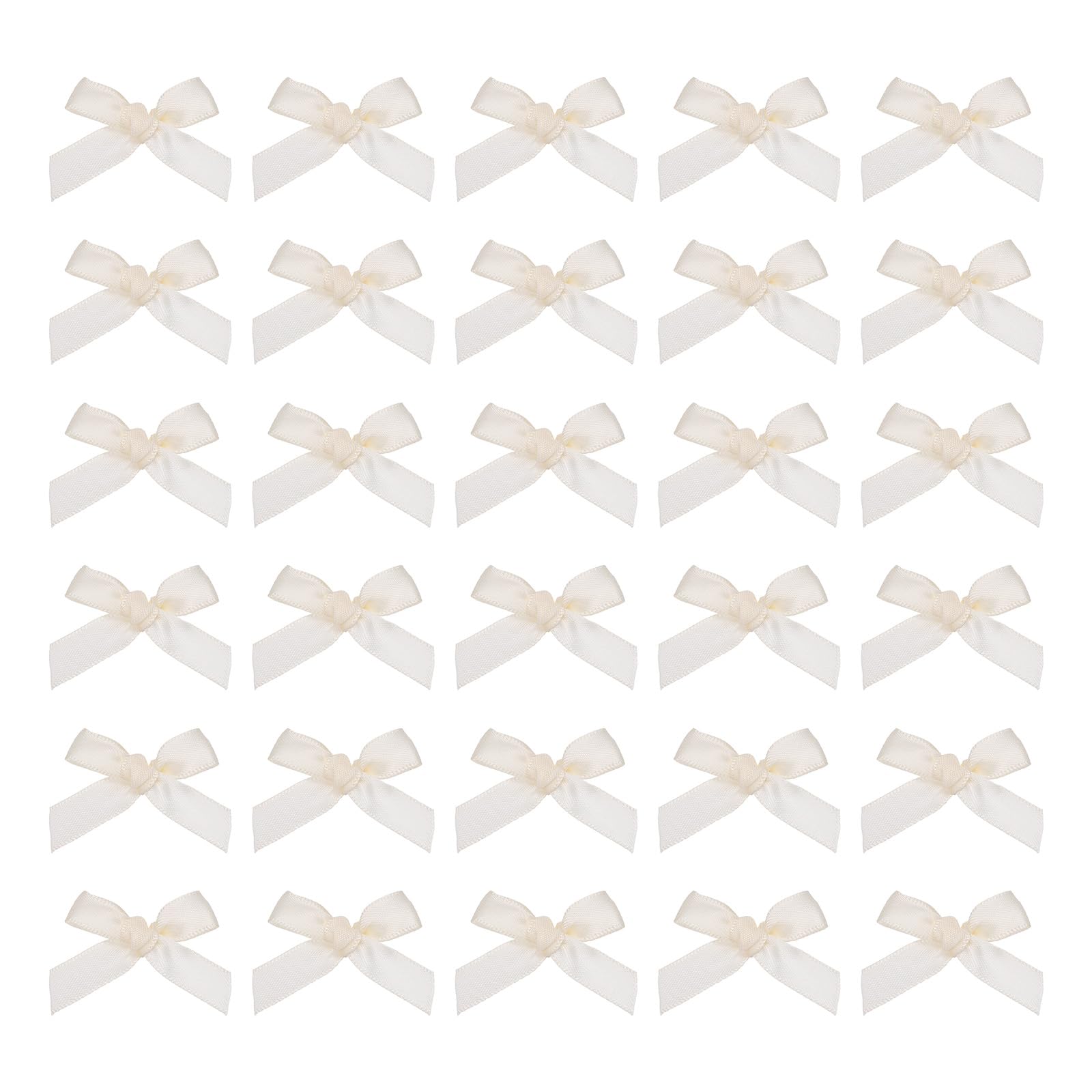 MECCANIXITY 50Pcs Mini Ribbon Bow 1.8 inch Mini Fabric Satin Ribbon Flower Bows for Craft DIY Sewing Wedding Birthday Party Beige