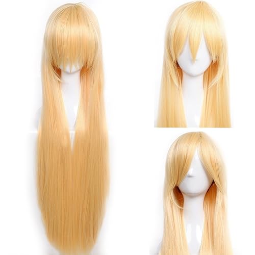 S-noilite 40" Long Anime Cosplay Wigs Synthetic Women Blonde Costume Wig Long Curly Party Costume Wig Layered with Bangs and Cap Halloween Wigs Super Long Cosplay Full Rapunzel Wigs - Golden Blonde - 40 Inch (Pack of 1) - Golden Blonde-Straight