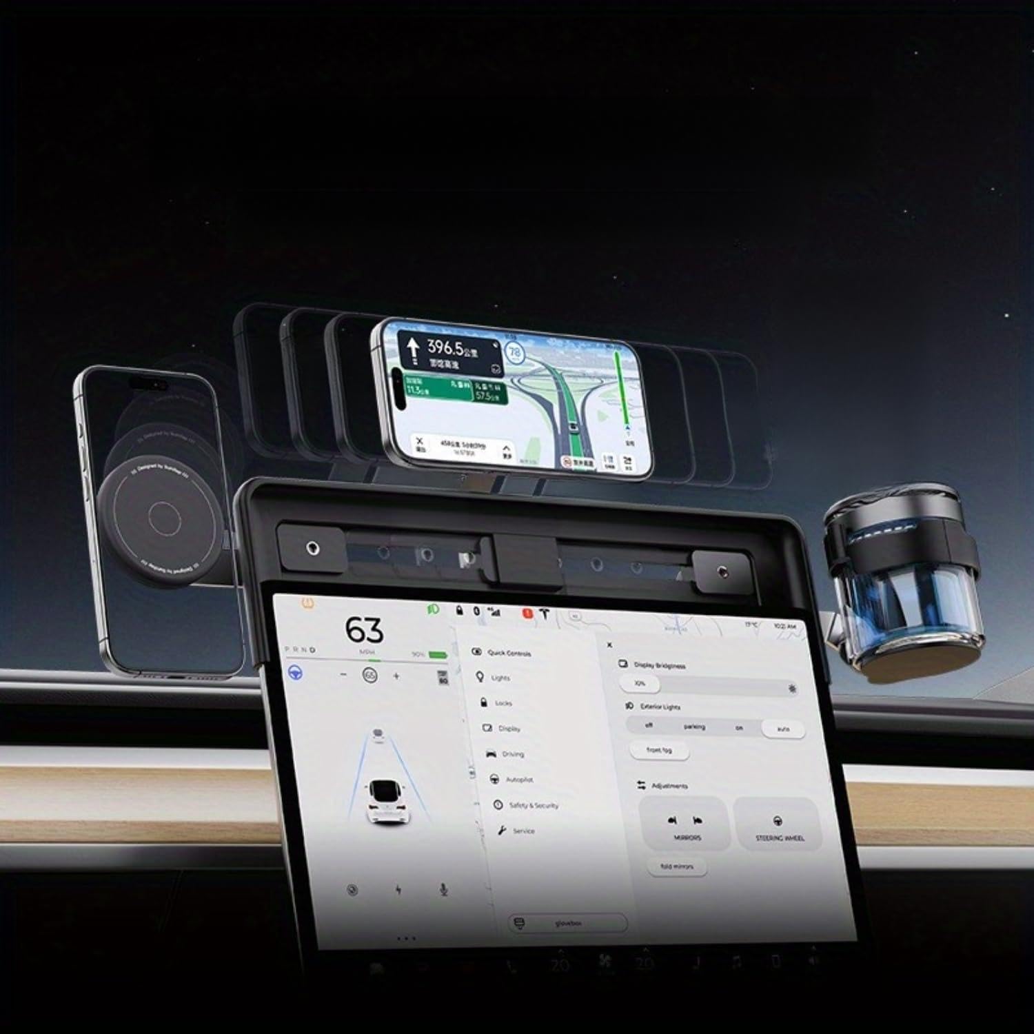 Flyradio Do Tesla Model 3/Model Y Magnetyczny uchwyt na telefon - do iPhone'ów i telefonów Galaxy i telefonów Pixel z Pixelsnap