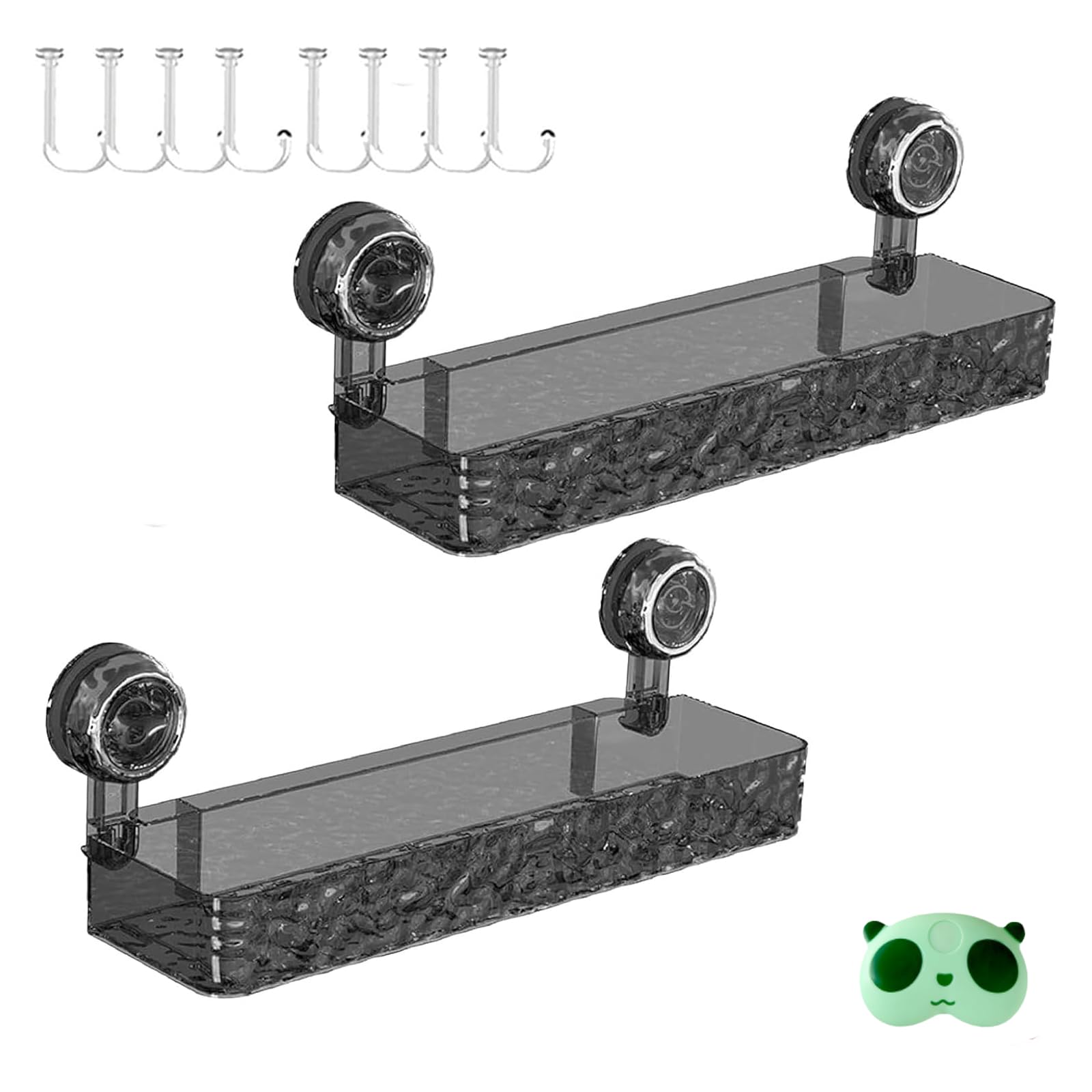 No-Drill Bathroom Suction Storage Box Glacier Pattern Suction Cup Shower Caddy with Hooks Wall-Mounted Light Luxury Storage Shelf