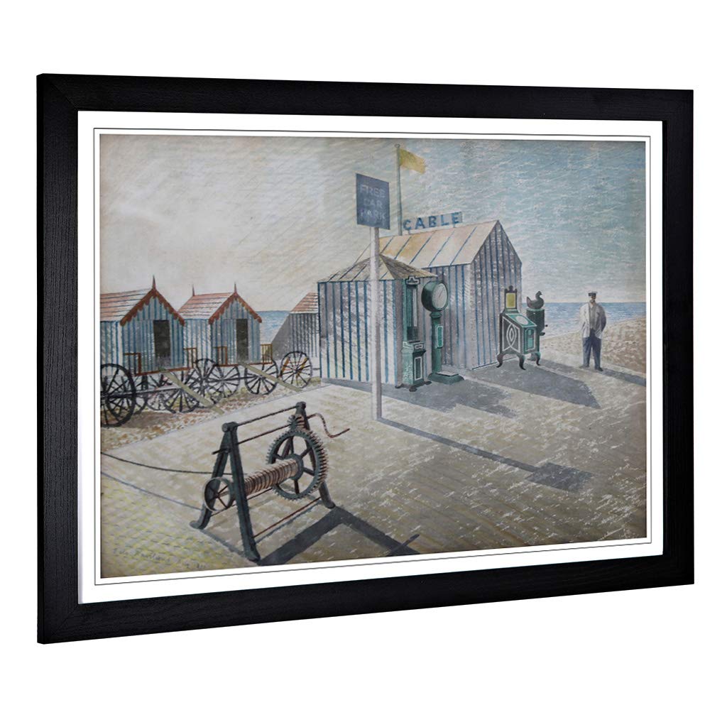 Big Box Art Framed Print of Eric Ravilious Bathing Machines Aldeburgh Design | Wall Art Picture | Home Decor for Kitchen, Living Room, Bedroom, Hallway, Black, A2 / 24.5x18 Inch / 62x45cm