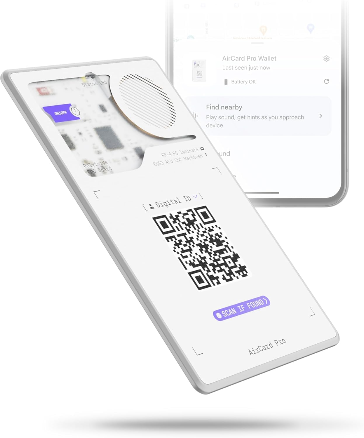 Rolling Square AirCard Pro – Bluetooth Tracker Karte Für Android Google Find Hub, Tracking Card mit Kabellosem Laden und Digitaler ID, Ultradünnes Technik-Gadget für Portemonnaie oder Reisepass