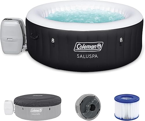 Coleman 13804-BW SaluSpa Jacuzzi y spa redondo con 60 chorros de aire portátil inflable para 4 personas para exteriores cubierta de jacuzzi bomba