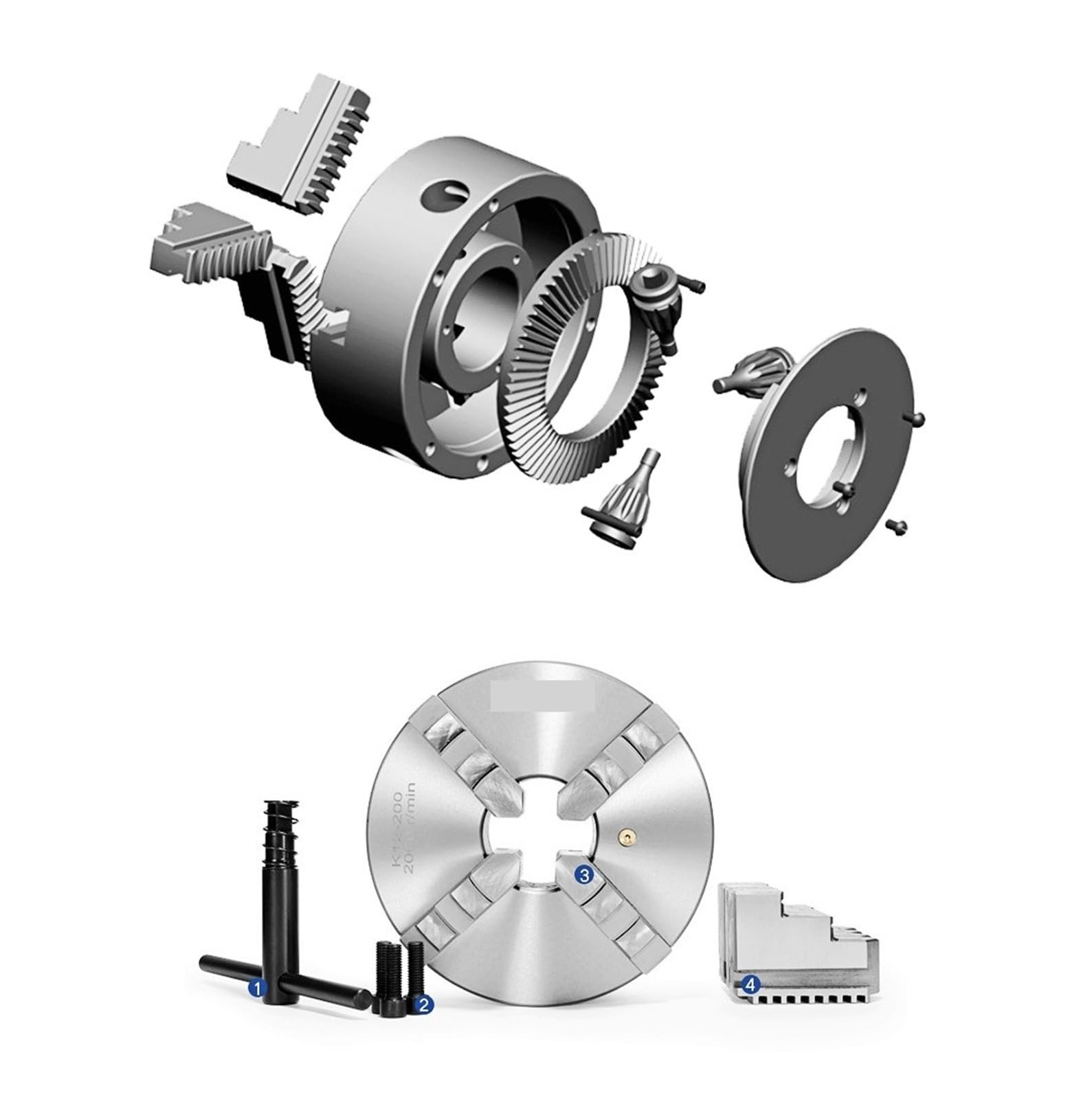 Mandrino for tornio K12 80 100 125 160 200 250 130 Mandrino autocentrante a Quattro Griffe Sanou da 100 mm Mandrino a Scorrimento da 4 Pollici for Piccola L(K12-125)