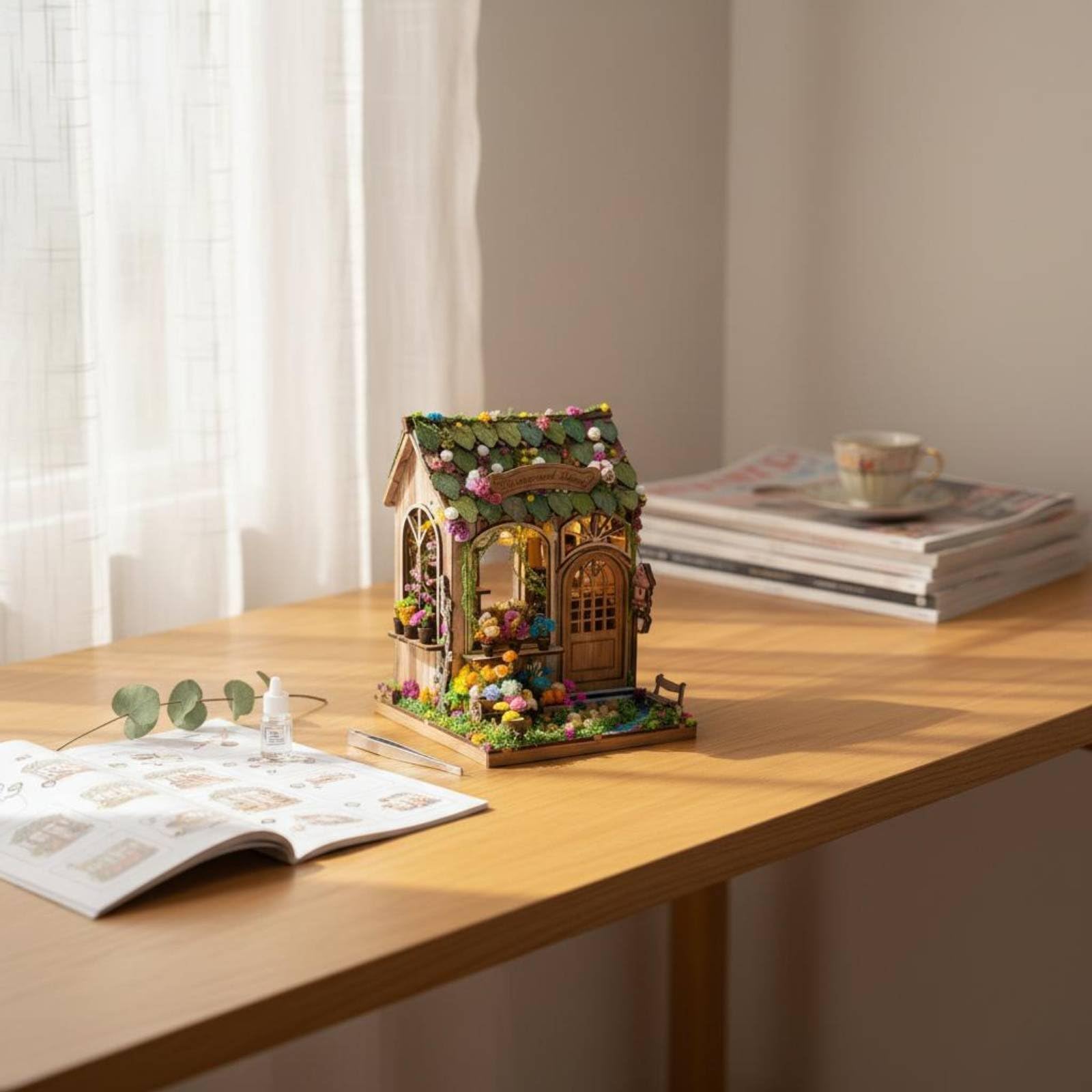 Kit Casa Muñecas DIY ción l Hogar Casa Muñecas DIY Luz LED Pequeña Miniatura Flores para Adultos, Colección