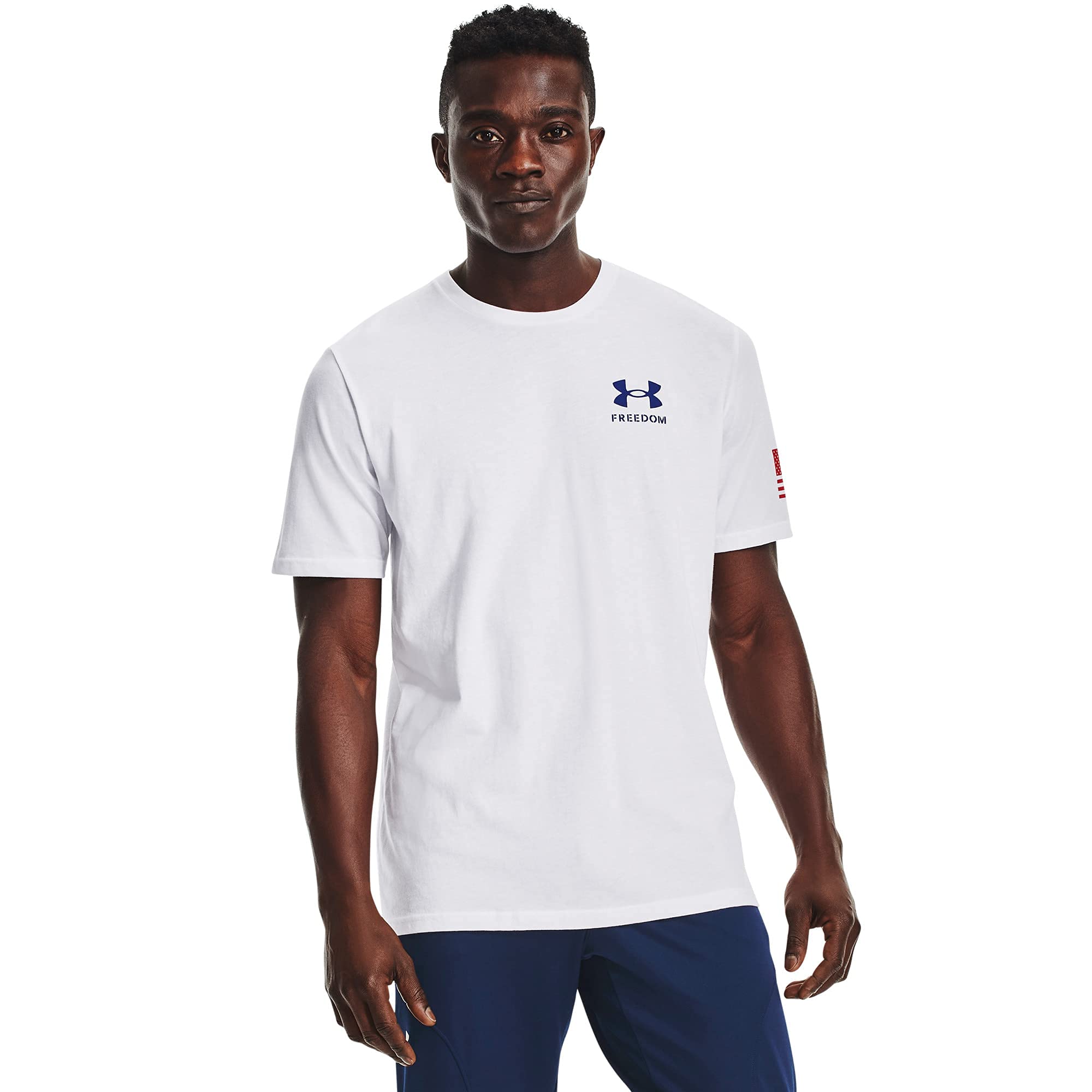 Under Armour Men's White New Freedom Flag T-Shirt, (101)/Royal, Large