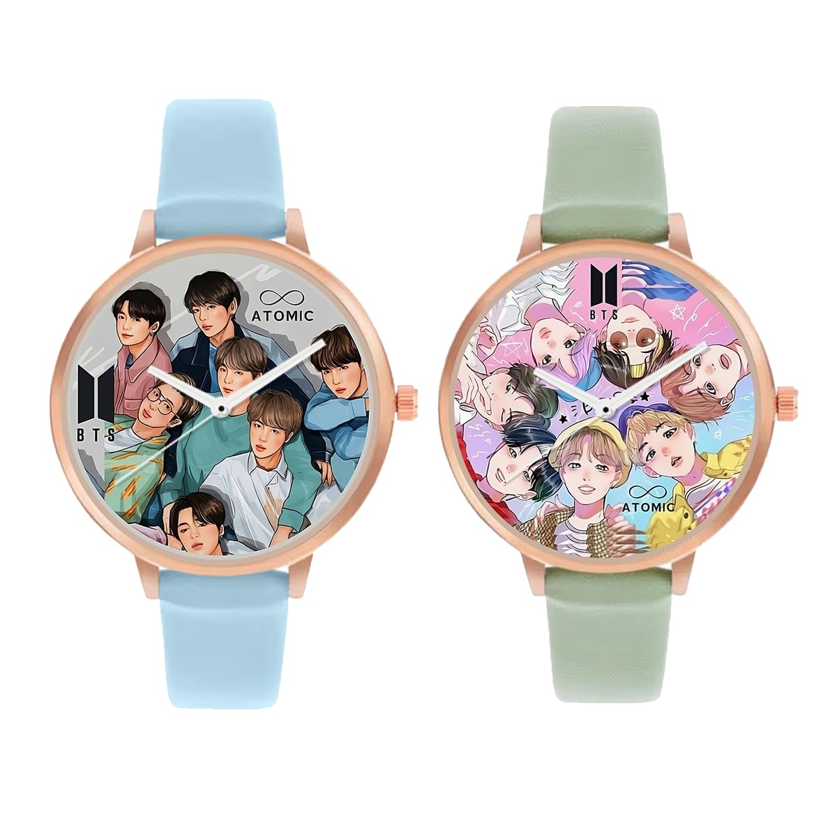 Atomic BTS Rosegold Analog Watches (Pack of 2) - for Girls Classy, Stylish, Elegant Trending BTS Green & Blue Srap Watch for Girls (B0D5MDSR79) Amazon Price History, Amazon Price Tracker
