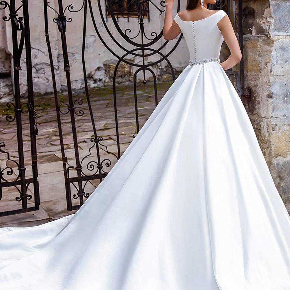 Vestidos de Noche Vestidos de Baile Femenino, Vestidos de Fiesta de Fiesta de Satén Vestidos de Fiesta de Banquete - Blanco 54, Vestidos de Noche Femeninos Vestidos de Novia Largos, Blanco