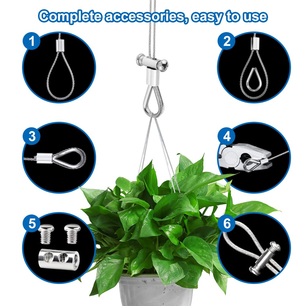 Set Cavo Acciaio 50m PVC - Con Tenditori E Morsetti, Per Stendibiancheria, Giardinaggio, Fai Da Te